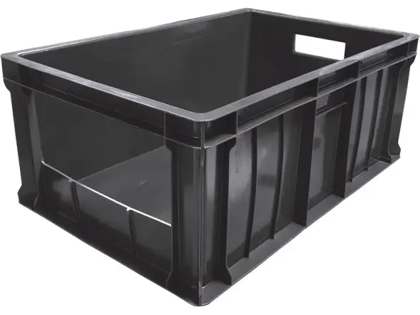 Ящик пластиковый сплошной с вырезом, 600х400х250 мм, черный [204 В НСТ]
